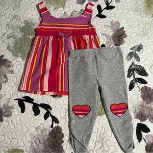 5/$25 Wonderkids Baby Girl Outfit 18 Months Pink Purple Gray Stripes Heart Knee